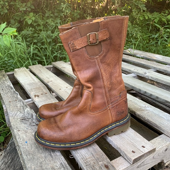 Dr. Martens Shoes - Doc Dr. Marten mid calf tan buckle boots W9/M8